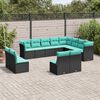 vidaXL 12-teiliges Gartensofa-Set mit Kissen, schwarzes Polyrattan
