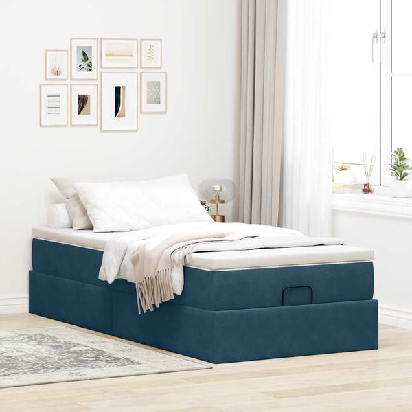 vidaXL Ottoman-Bett mit Matratze Dunkelblau 90x200 cm Samt