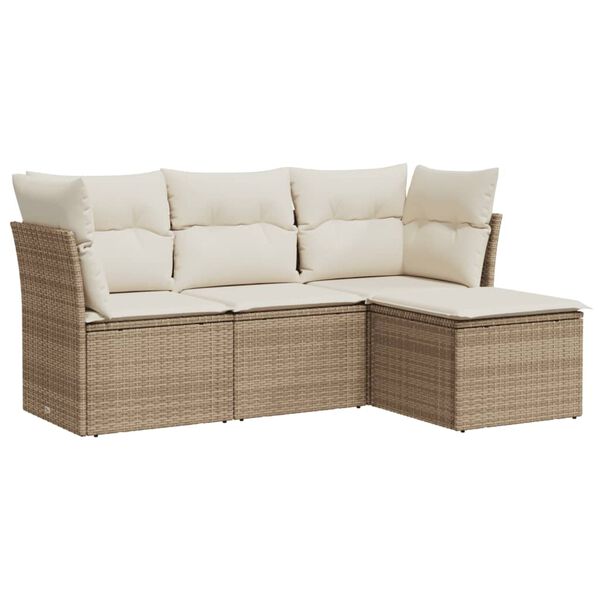 vidaXL 4-tlg. Garten-Sofagarnitur mit Kissen Beige Poly Rattan