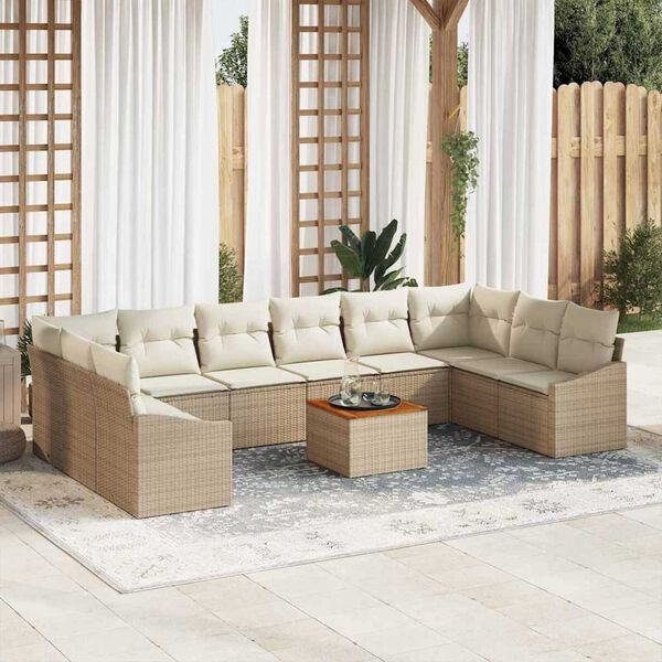 vidaXL Gartensofa-set mit Speicher 11 pcs Beige und Creme Poly-Rattan
