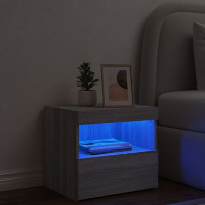 vidaXL Nachttisch mit LED-Leuchten Grau Sonoma 50x40x45 cm