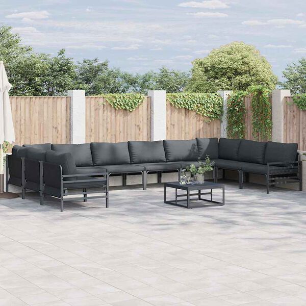 vidaXL Gartensofa-set mit Kissen 11 pcs Schwarz Stahl