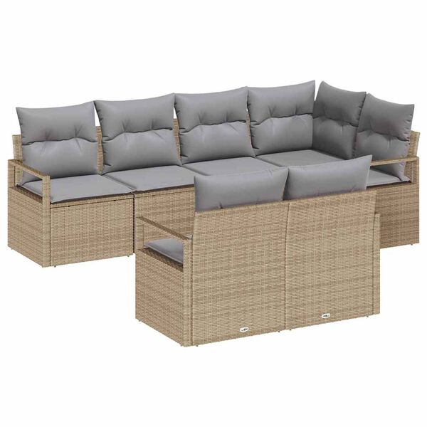 vidaXL Sofa Set mit Kissen 7 pcs Beige Poly Rattan