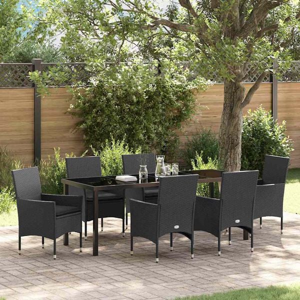 vidaXL Garten Essgruppe mit Kissen 7 pcs Schwarz Poly-Rattan