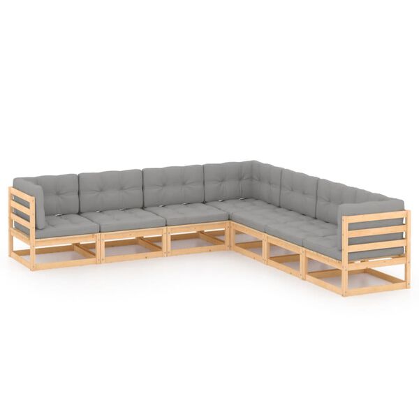 vidaXL 7-tlg. Garten-Lounge-Set mit Kissen Massivholz Kiefer