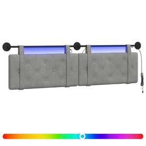 vidaXL H&auml;ngendes Kopfteil Mit LED Licht Hellgrau Samt