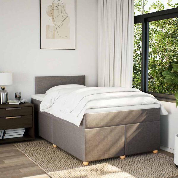 vidaXL Boxspringbett mit Matratze Taupe 120x190 cm Stoff