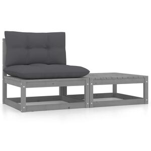 vidaXL 2-tlg. Garten-Lounge-Set mit Kissen Grau Kiefer Massivholz