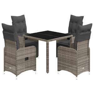 vidaXL 5-tlg. Garten-Bistro-Set mit Kissen Grau Poly Rattan