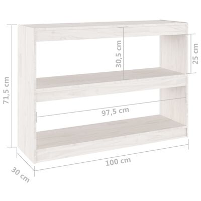 vidaXL Bücherregal Raumteiler Weiß 100x30x71,5 cm Massivholz Kiefer