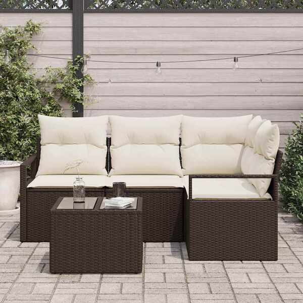 vidaXL Sofa Set 5 pcs Braun Poly-Rattan