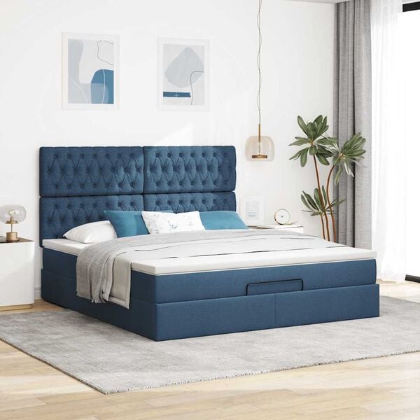 vidaXL Ottoman-Bett mit Matratze Blau 180x200 cm Stoff