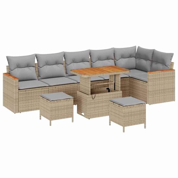 vidaXL Garten-Sofa-Set mit Kissen mit Speicher Beige Poly Rattan