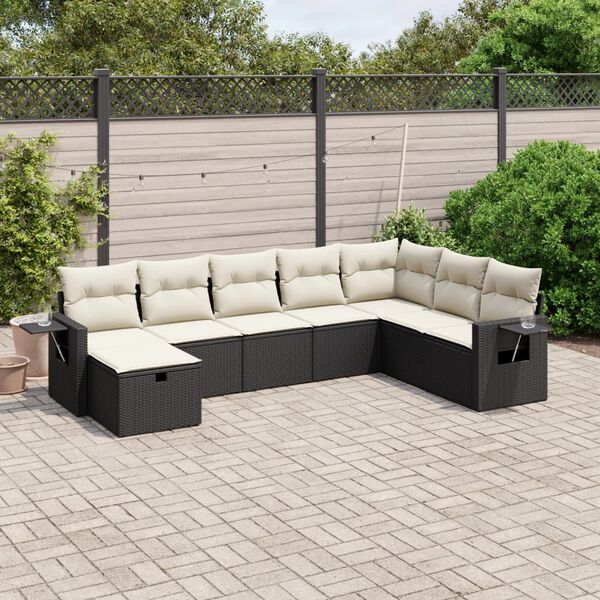 vidaXL 8-tlg. Garten-Sofagarnitur mit Kissen Schwarz Poly Rattan
