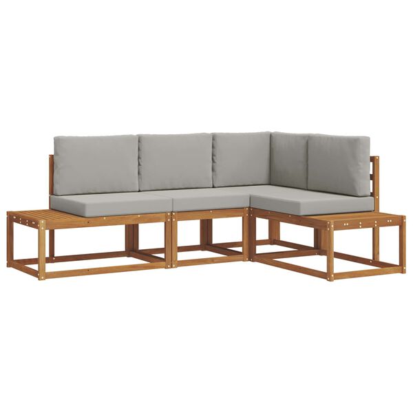 vidaXL Outdoor-Sofagarnitur mit Kissen 4 St&uuml;ck Nat&uuml;rlich und Hellgrau