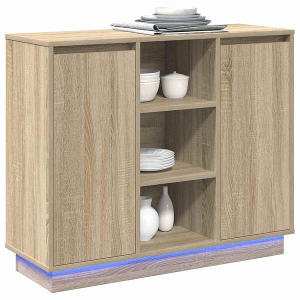 vidaXL LED-Sideboard Sonoma-Eiche 90 x 32 x 75 cm Holzwerkstoff