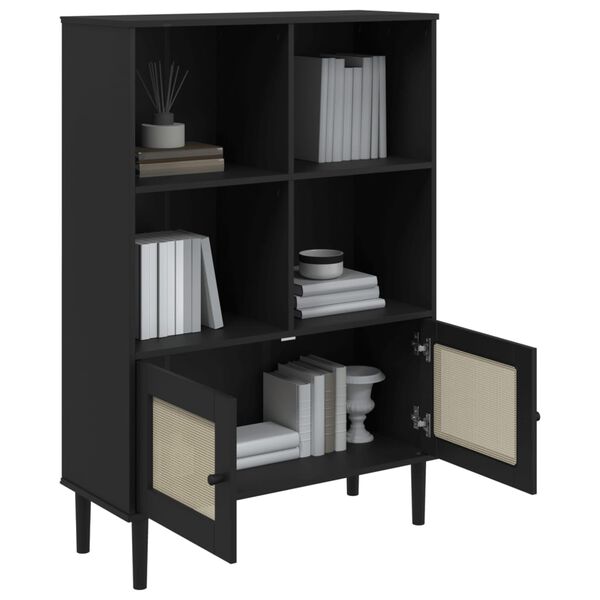 vidaXL Bücherschrank SENJA Rattan-Look Schwarz 90x35x130cm Kiefernholz