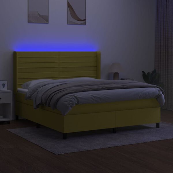 vidaXL Boxspringbett mit Matratze & LED Gr&uuml;n 180x200 cm Stoff