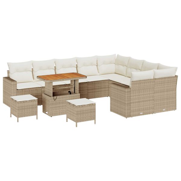 vidaXL Gartensofa-set mit Kissen 13 pcs Beige und Creme Poly-Rattan