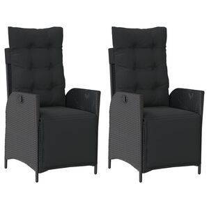 vidaXL Gartensessel mit Fu&szlig;teil 2 Stk. Verstellbar Schwarz Poly Rattan