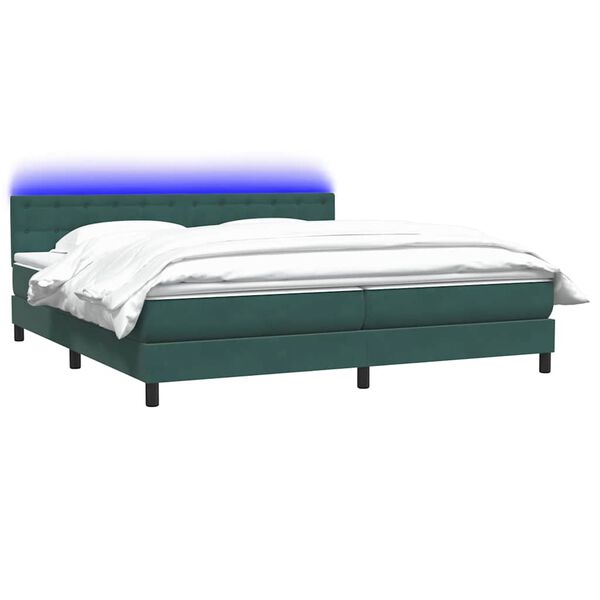vidaXL Boxspringbett mit Matratze & LED Dunkelgr&uuml;n 180x210 cm Samt