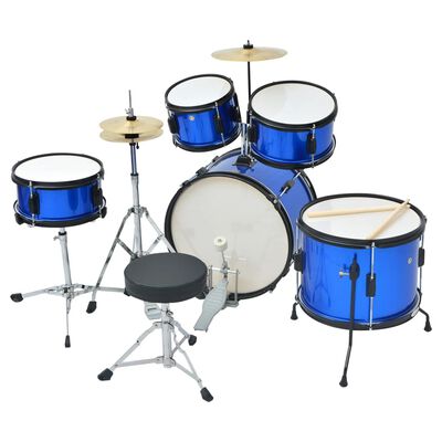 vidaXL Schlagzeug Komplettset Pulverbeschichteter Stahl Blau Junior