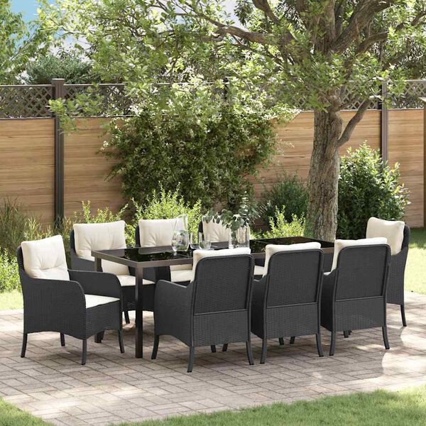 vidaXL Garten Essgruppe mit Kissen 9 pcs Schwarz Poly-Rattan
