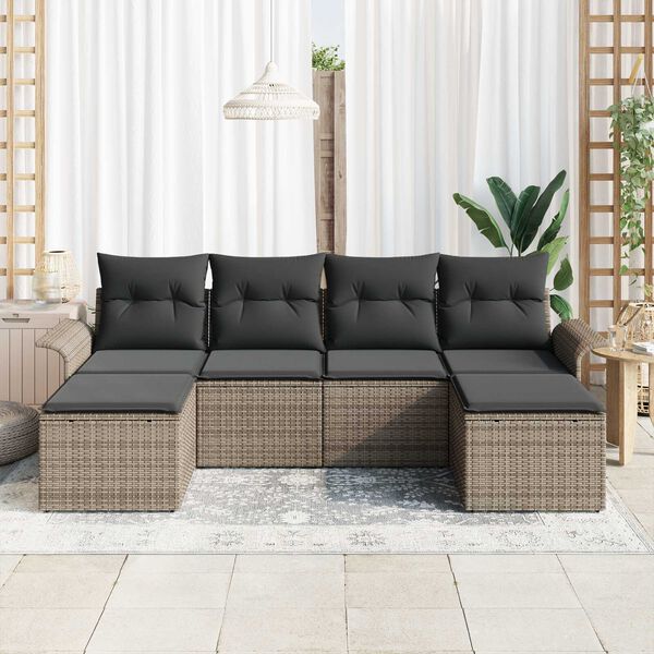 vidaXL Gartensofa-set mit Kissen 6 pcs Grau Poly-Rattan