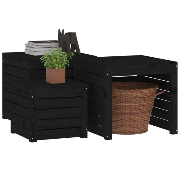 vidaXL 3-tlg. Gartenbox-Set Schwarz Massivholz Kiefer