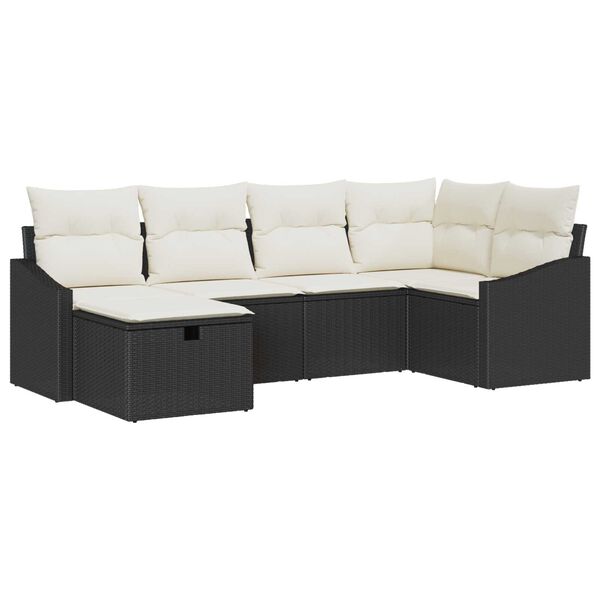 vidaXL Sofa Set mit Kissen 6 pcs Schwarz und Creme Poly-Rattan