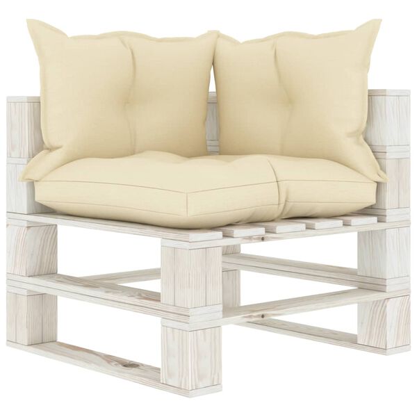 vidaXL Garten-Paletten-Ecksofa mit Kissen in Creme Holz