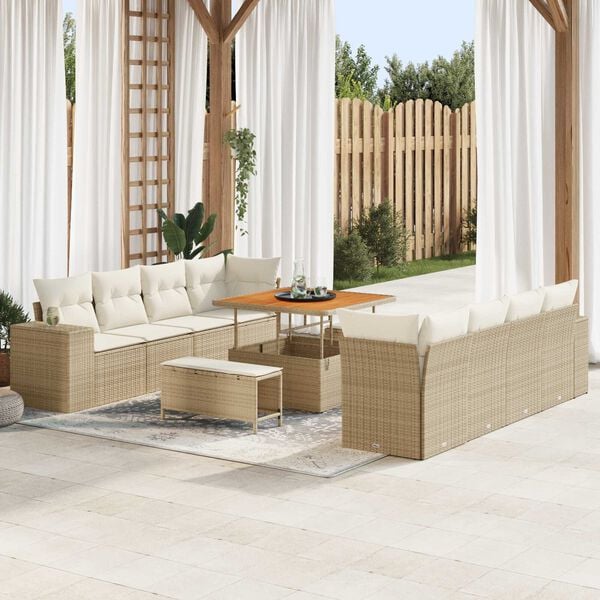 vidaXL Gartensofa-set mit Kissen 11 pcs Beige Poly-Rattan