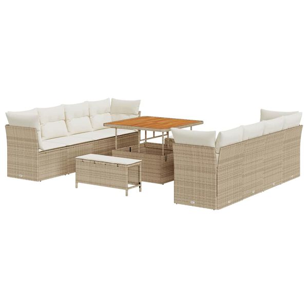 vidaXL Gartensofa-set mit Kissen 11 pcs Beige und Creme Poly-Rattan