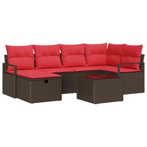 vidaXL Sofa Set mit Kissen 7 pcs Braun und Rot Poly-Rattan