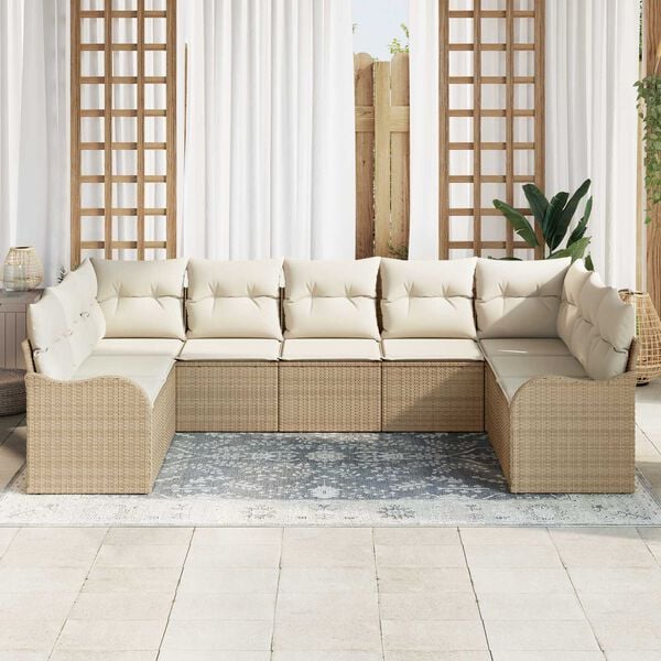 vidaXL Gartensofa-set 9 pcs Beige Poly-Rattan