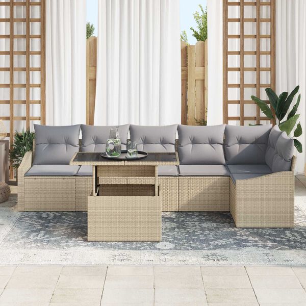 vidaXL Garten-Sofa-Set mit Kissen mit Kissen 7 pcs Beige und Hellgrau