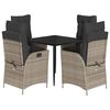 vidaXL 5-tlg. Garten-Essgruppe mit Kissen Grau Poly Rattan