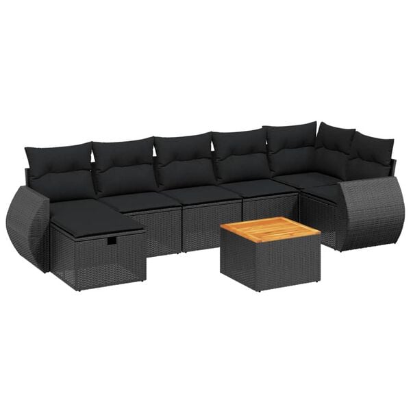 vidaXL 8-tlg. Garten-Sofagarnitur mit Kissen Schwarz Poly Rattan