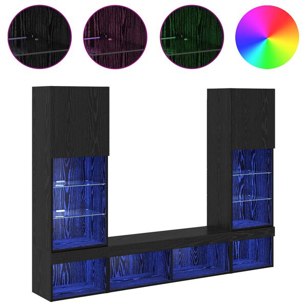 vidaXL TV Wand Einheiten mit LED mit LED 5 pcs Schwarz Eichen-Optik