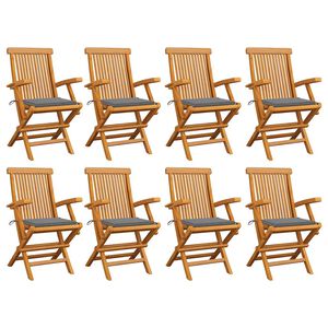 vidaXL Klappst&uuml;hle mit grauen Kissen, 8-teilig, Massivholz Teakholz