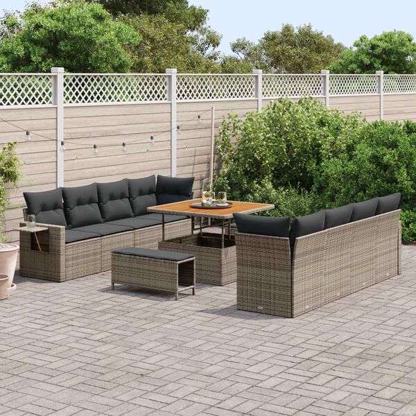 vidaXL Gartensofa-set mit Kissen 11 pcs Grau Poly-Rattan