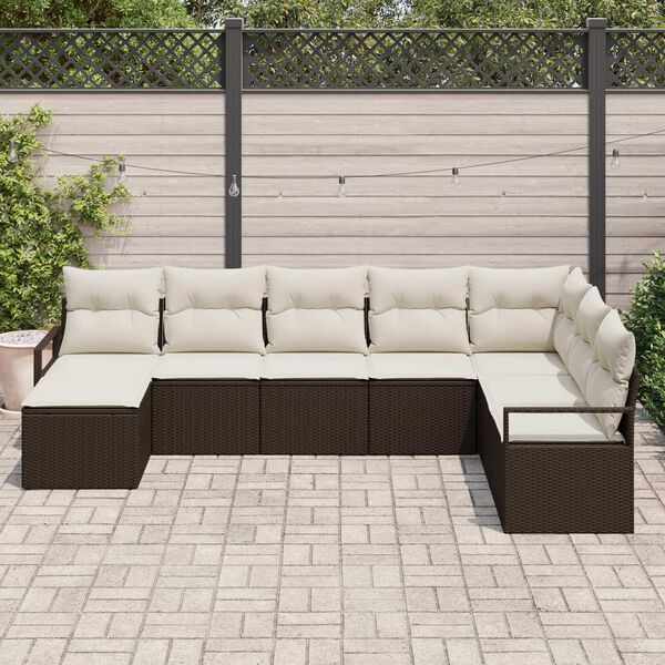 vidaXL Sofa Set mit Kissen 8 pcs Braun und Creme Poly-Rattan