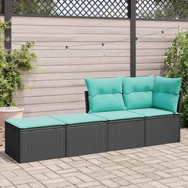 vidaXL 2-tlg. Garten-Sofagarnitur mit Kissen Schwarz Poly Rattan