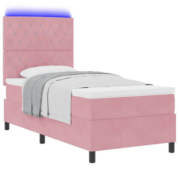 vidaXL LED Boxspringbett mit Matratze Rosa 90 x 190 cm Samt