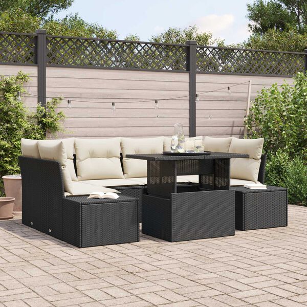 vidaXL Garten-Sofa-Set mit Kissen 7 pcs Schwarz und Creme