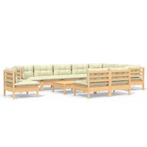 vidaXL 11-tlg. Garten-Lounge-Set mit Creme Kissen Massivholz Kiefer