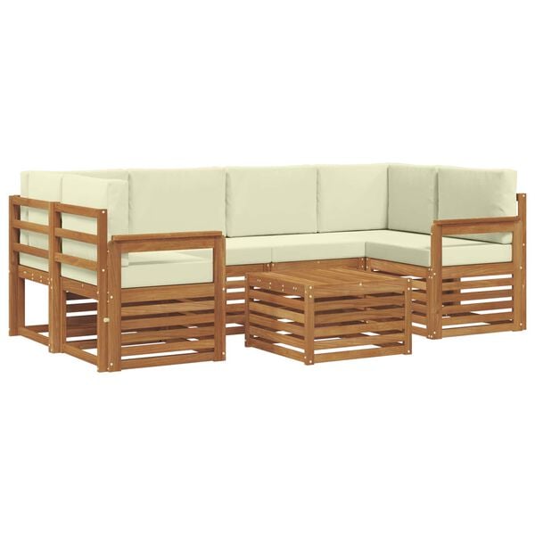 vidaXL Outdoor-Sofagarnitur 7 pcs Natur und Creme Massivholz Akazie
