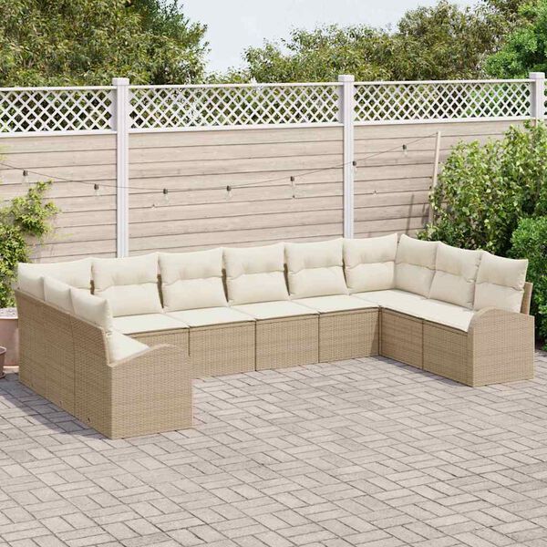 vidaXL Gartensofa-set mit Kissen 10 pcs Beige und Wei&szlig; Poly-Rattan