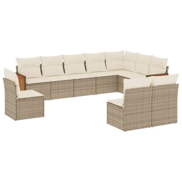 vidaXL 10-tlg. Garten-Sofagarnitur mit Kissen Beige Poly Rattan