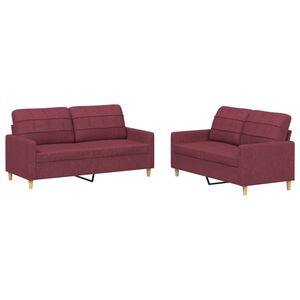 vidaXL 2-tlg. Sofagarnitur mit Kissen Weinrot Stoff